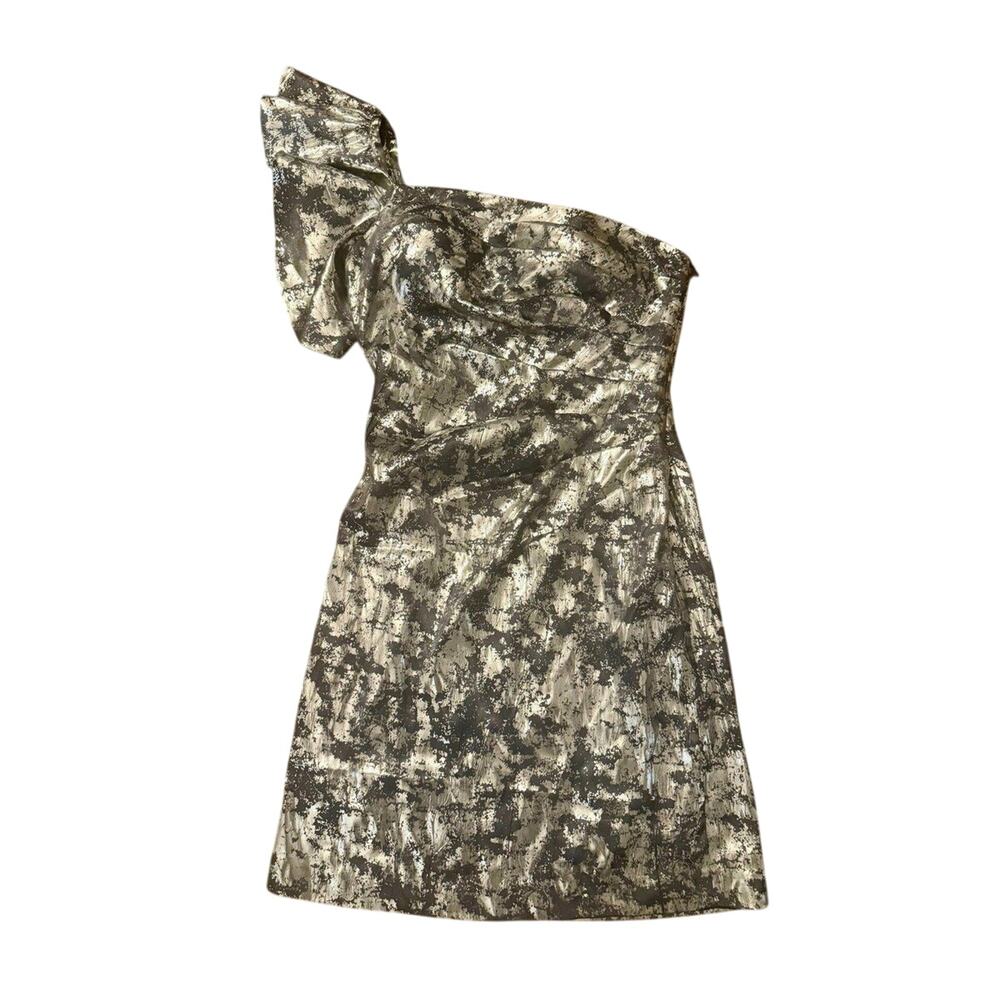One Shoulder Y2K Dress Ruffle Ruched Metallic - Picture 2 of 10